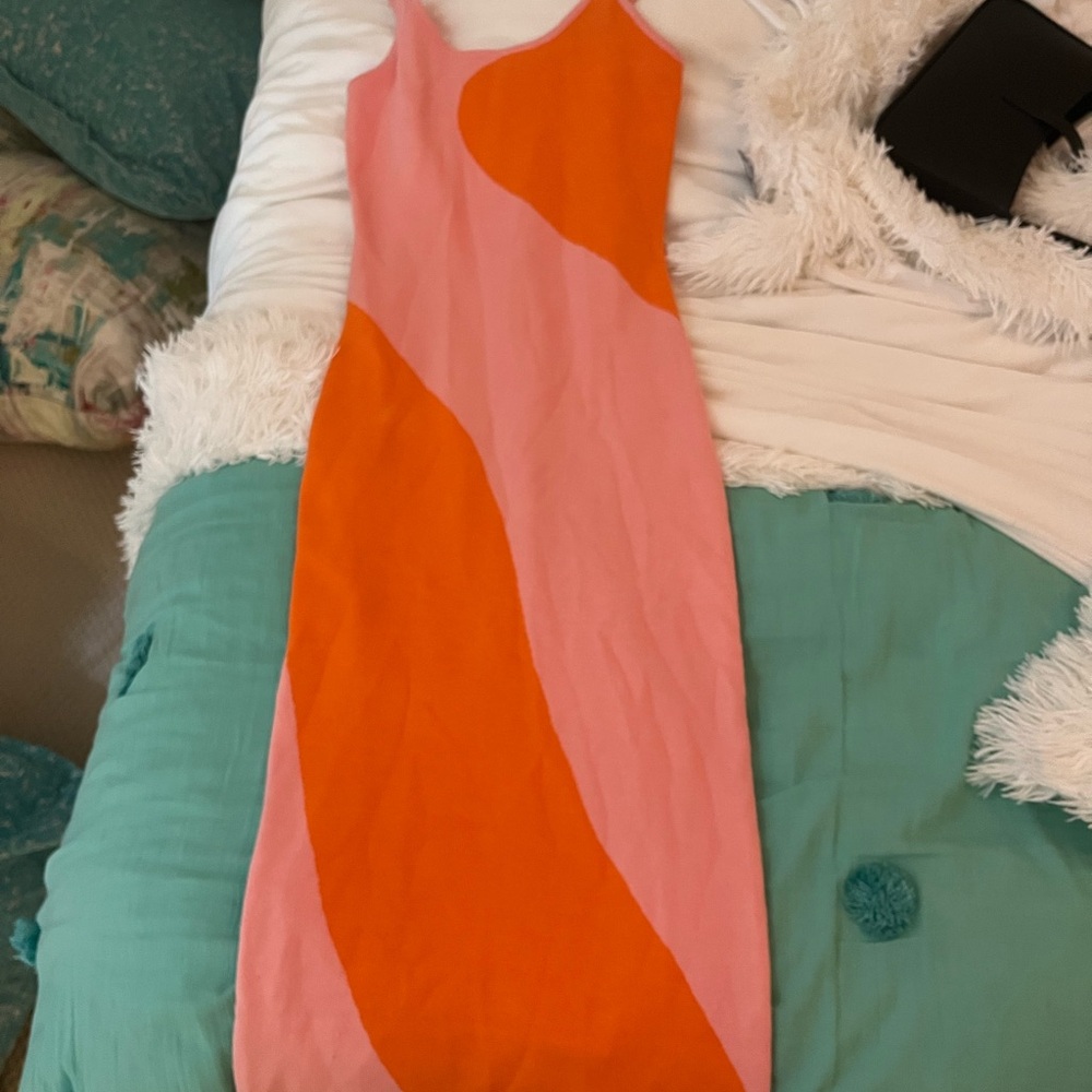 Bodycon Stretchy Pink and Orange Striped Maxi